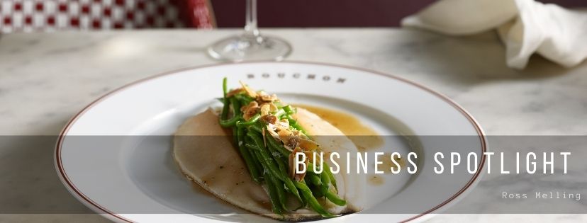 photo of trout dish with the words business spotlight ross melling over it