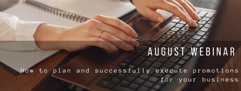 womens hands on a computer with the words Webinar: How to plan and successfully execute promotions for your business over it